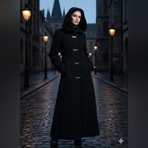 Jones New York Petite Wool Cashmere Maxi Duffle Coat Black Size 8P